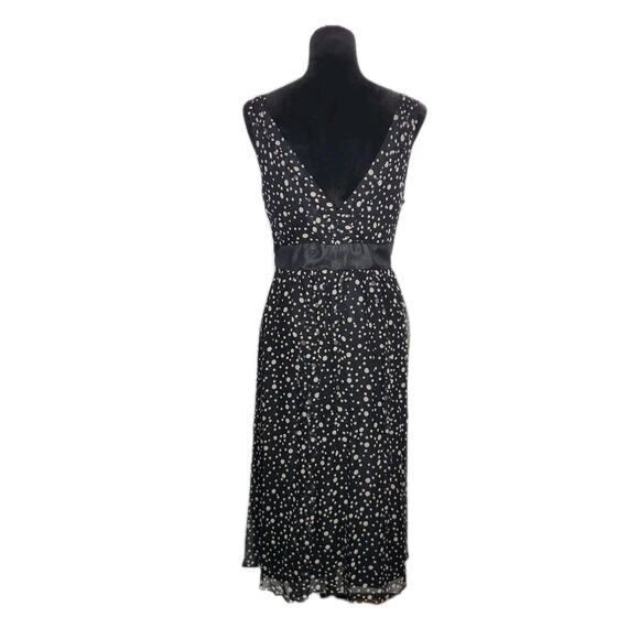 Signature By Robbie Bee Vtg Y2k Silk Beaded Lace Polka Dots Midi Dress Size 14W - Picture 3 of 8